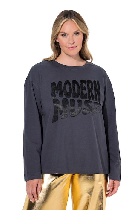 Langarmshirt, Boxy Fit, Satin-Schriftzug