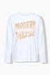 T-shirt met lange mouwen, boxy fit, satijnen opschrift