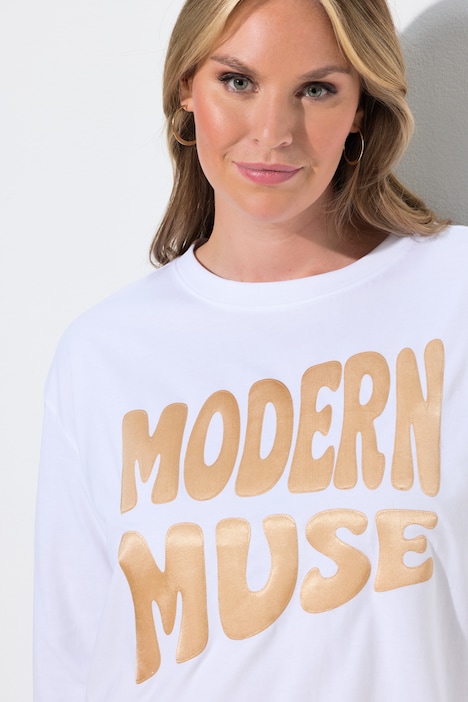 T-shirt met lange mouwen, boxy fit, satijnen opschrift