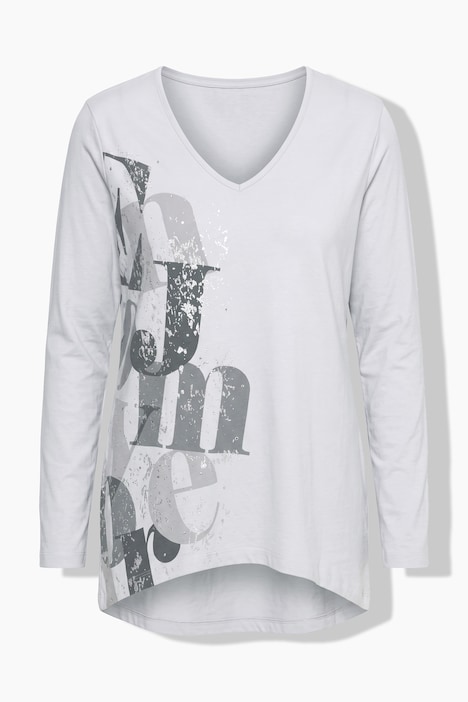Langarmshirt, A-Linie, Glitzersteinchen, Zipfelsaum