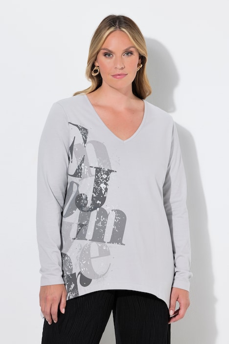 Langarmshirt, A-Linie, Glitzersteinchen, Zipfelsaum