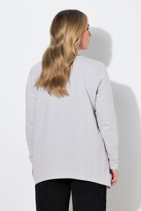 Langarmshirt, A-Linie, Glitzersteinchen, Zipfelsaum