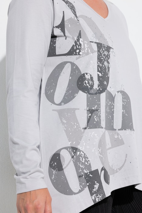 Langarmshirt, A-Linie, Glitzersteinchen, Zipfelsaum