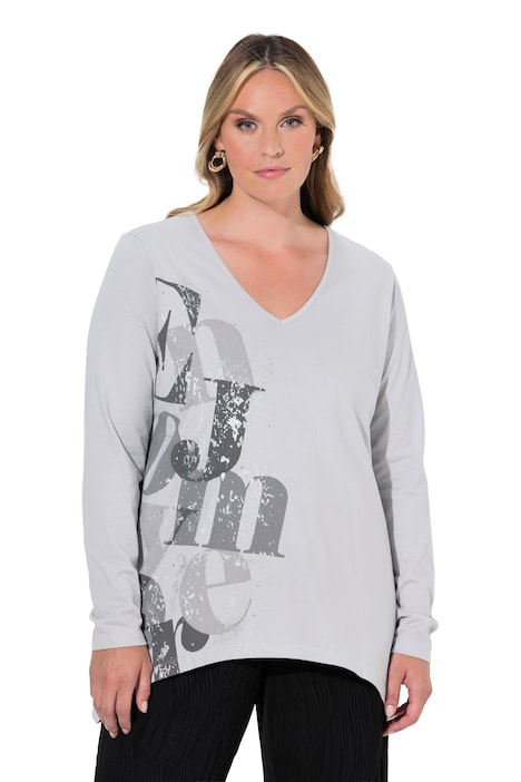 Langarmshirt, A-Linie, Glitzersteinchen, Zipfelsaum