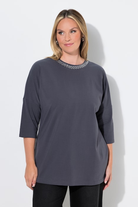 T-Shirt, Komfort Fit, Glitzersteinchen, 3/4-Ärmel