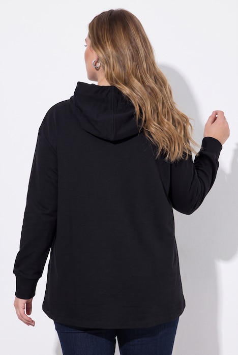Hettegenser, oversized, hette med bånd med glitrende steiner