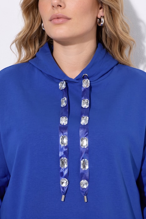 Hettegenser, oversized, hette med bånd med glitrende steiner