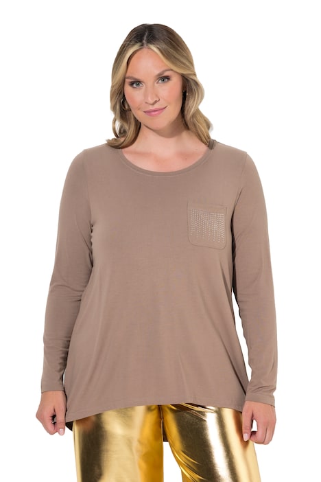 Langarmshirt, A-Linie, Brusttasche mit Glitzersteinchen