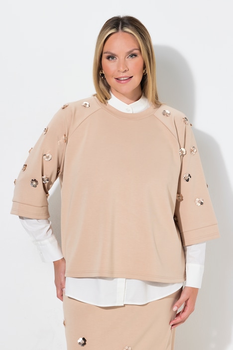 Sweatshirt, Boxy Fit, Blüten-Stickereien auf den Ärmeln