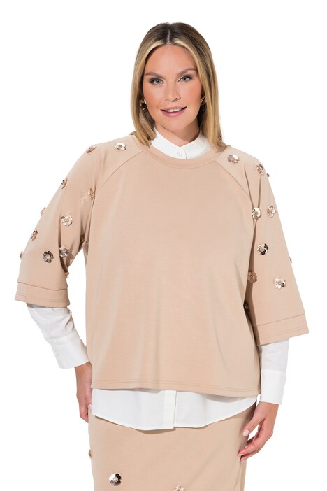 Sweatshirt, Boxy Fit, Blüten-Stickereien auf den Ärmeln
