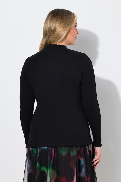Langarmshirt, Slim Fit, Rippjersey, Wellenkanten