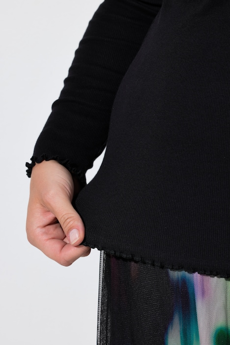 Langarmshirt, Slim Fit, Rippjersey, Wellenkanten