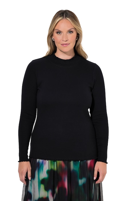Langarmshirt, Slim Fit, Rippjersey, Wellenkanten
