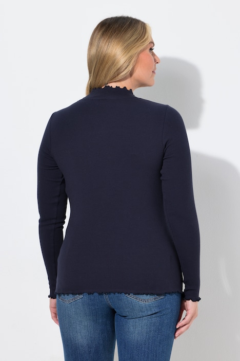 Langarmshirt, Slim Fit, Rippjersey, Wellenkanten