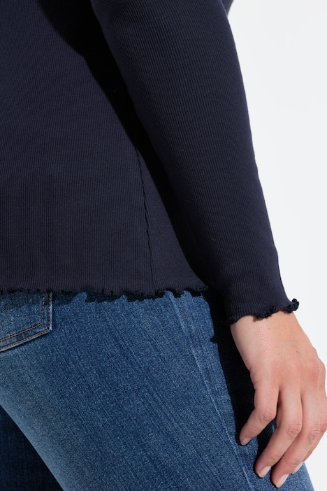 Langarmshirt, Slim Fit, Rippjersey, Wellenkanten