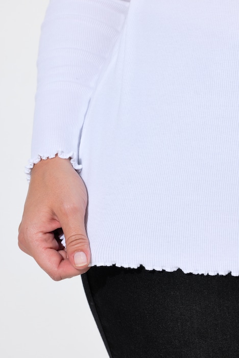 Langarmshirt, Slim Fit, Rippjersey, Wellenkanten