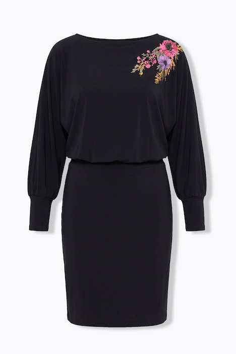 Midi-Jerseykleid, Loose Fit Top, 3D Druck, U-Boot-Ausschnitt