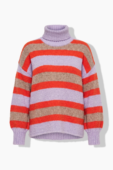 Pullover, Boxy Fit, Streifenstrick, Ballon-Langarm