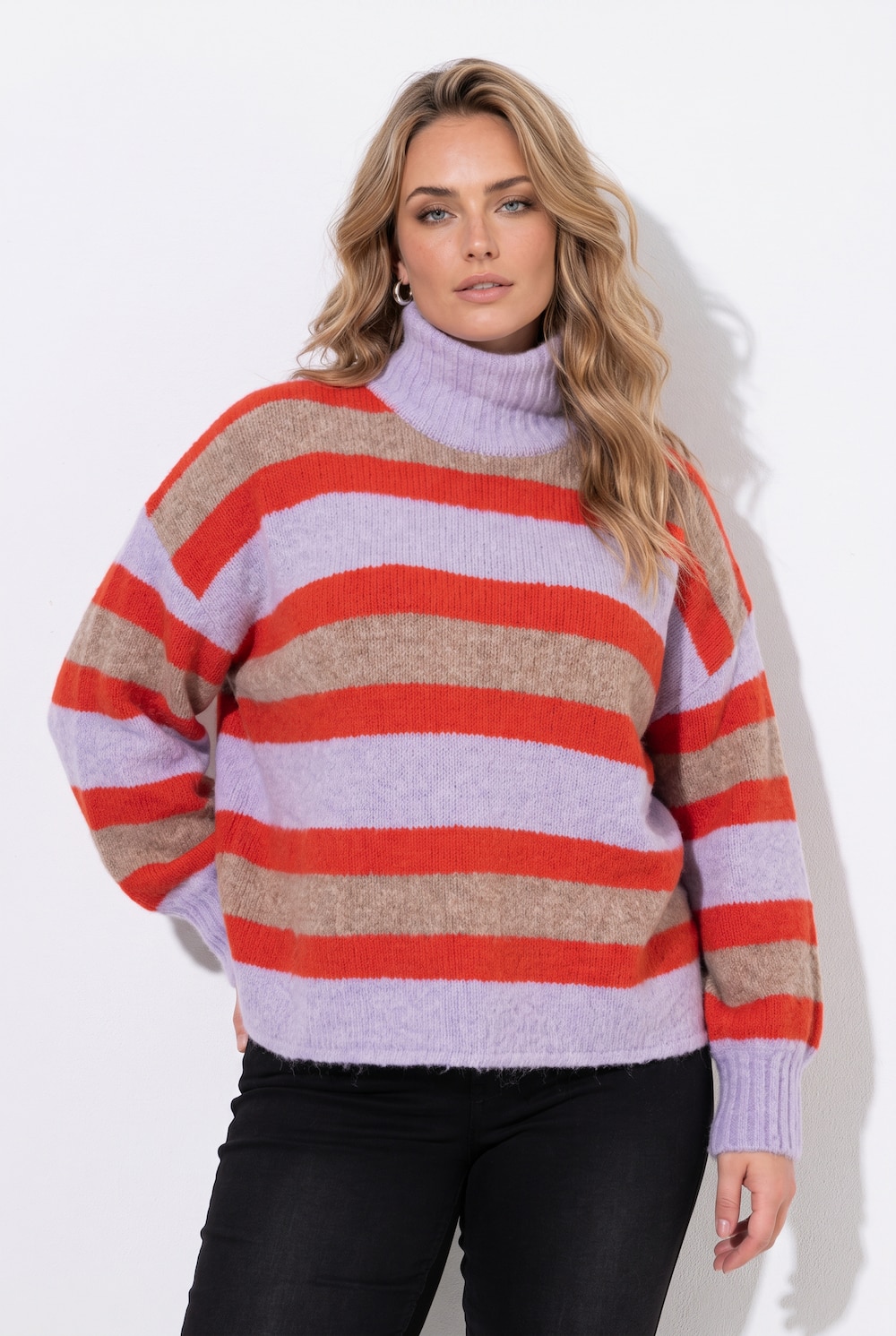 Sweater, boxy pasform, stribet strik, lange ballonærmer