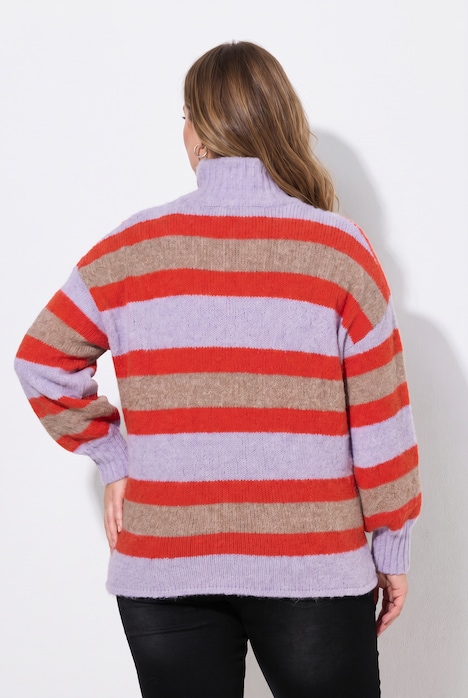 Pullover, Boxy Fit, Streifenstrick, Ballon-Langarm