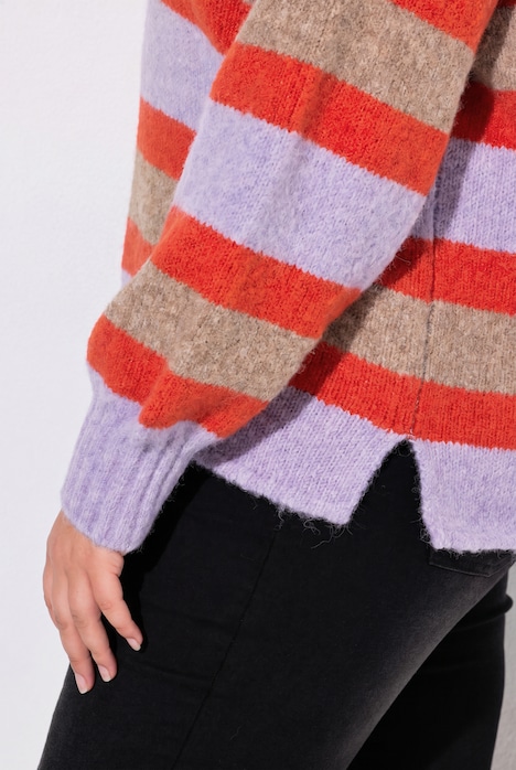 Pullover, Boxy Fit, Streifenstrick, Ballon-Langarm