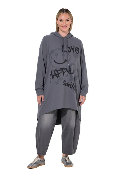 Hoodie, oversized, Smileys und Schriftzug, Kapuze