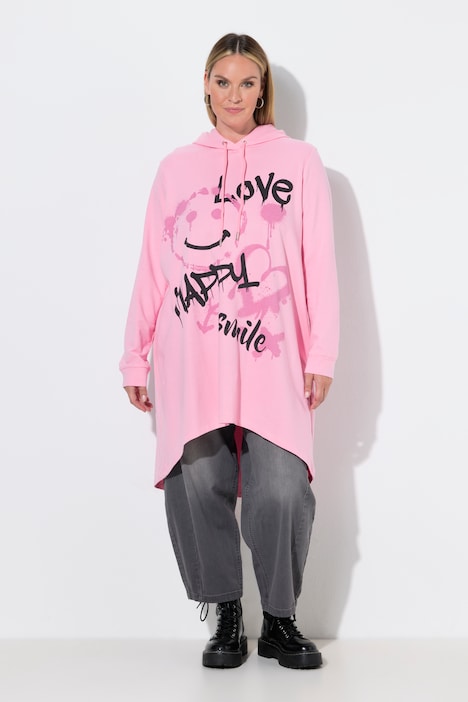 Hoodie, oversized, Smileys und Schriftzug, Kapuze