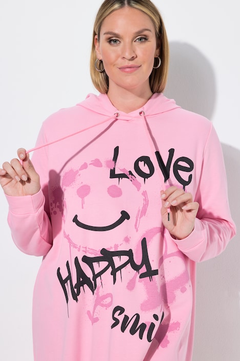 Hoodie, oversized, Smileys und Schriftzug, Kapuze
