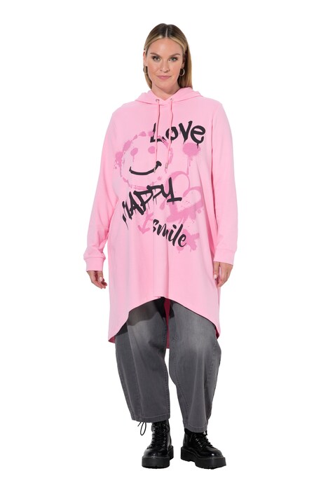 Hoodie, oversized, Smileys und Schriftzug, Kapuze