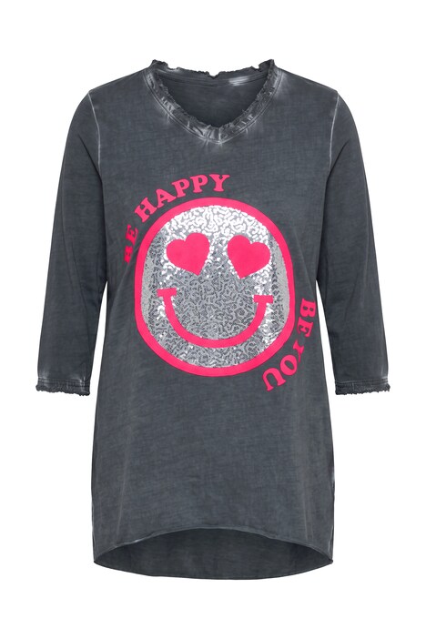 Langarmshirt, A-Linie, Smiley mit Pailletten