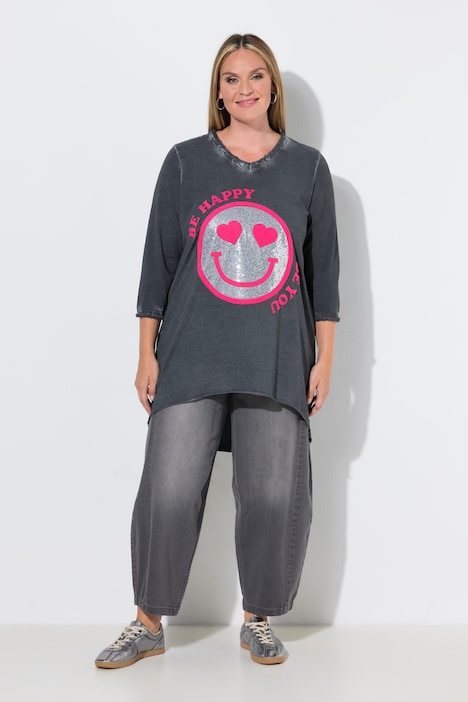 T-shirt met lange mouwen, A-lijn, smiley met pailletten