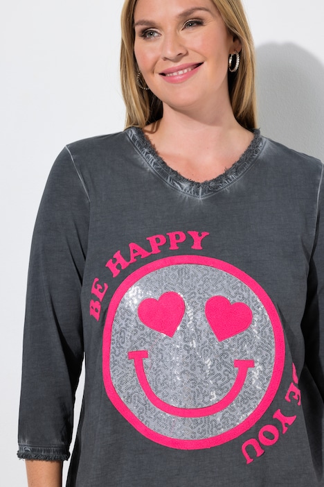 T-shirt met lange mouwen, A-lijn, smiley met pailletten