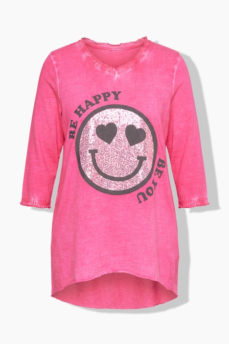 T-shirt met lange mouwen, A-lijn, smiley met pailletten