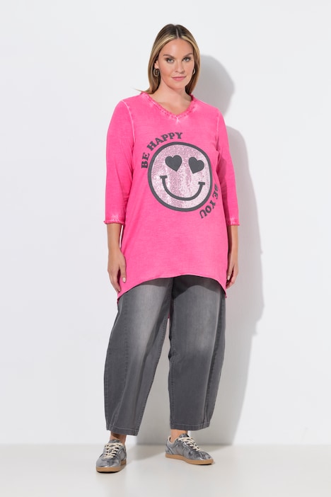 T-shirt met lange mouwen, A-lijn, smiley met pailletten