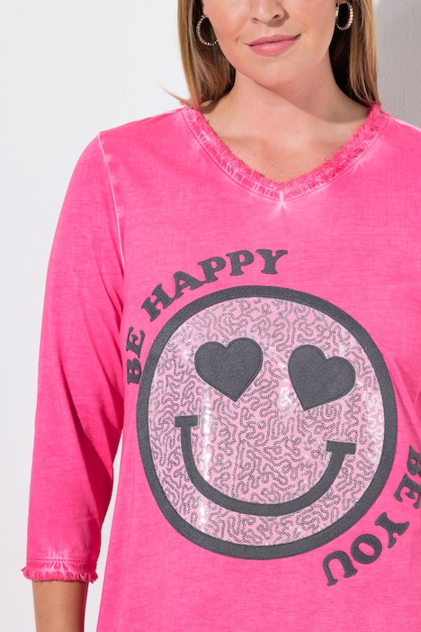 T-shirt met lange mouwen, A-lijn, smiley met pailletten