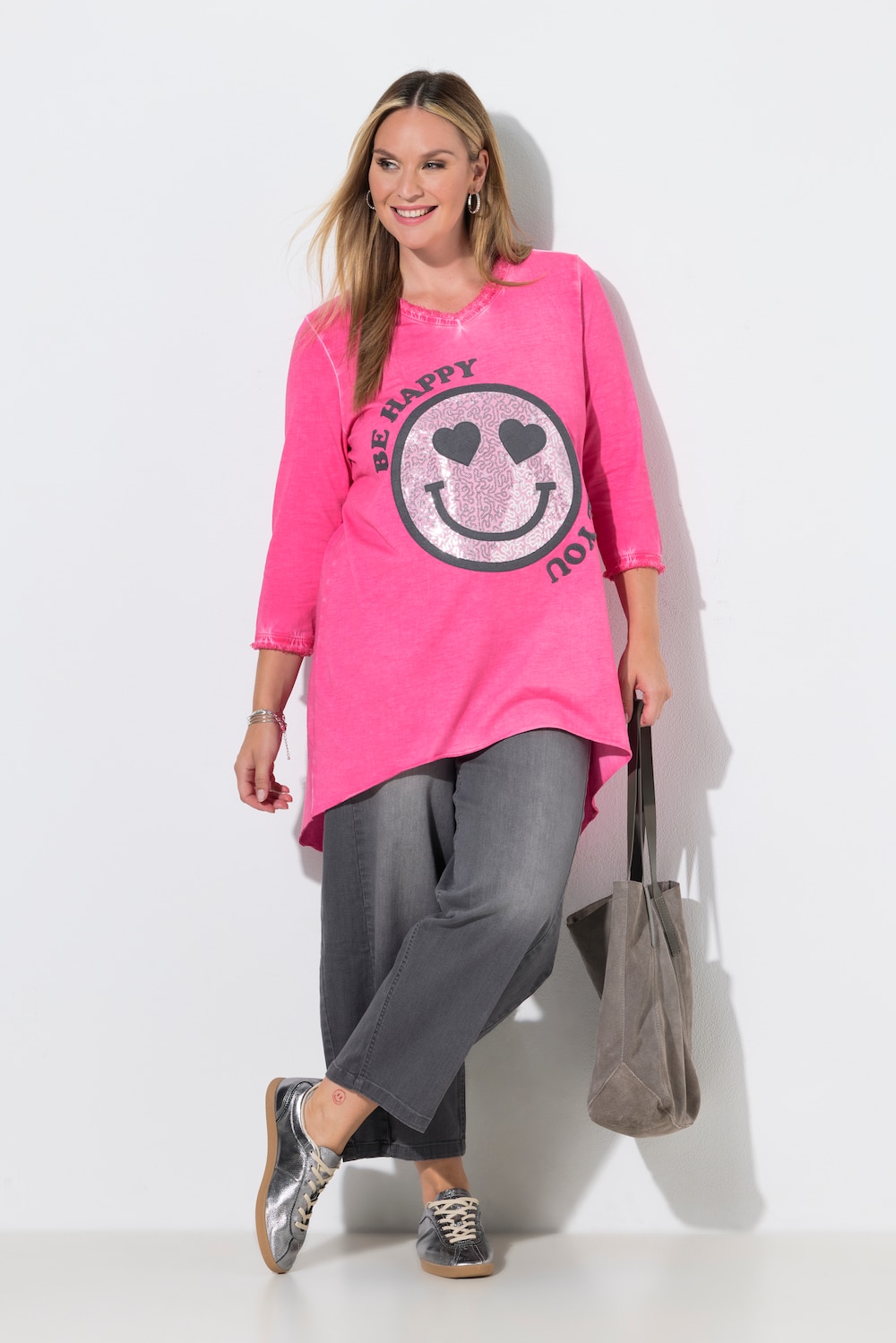 T-shirt met lange mouwen, A-lijn, smiley met pailletten