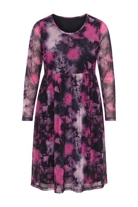 Midi-Meshkleid, A-Linie, Batikmuster, Unterkleid
