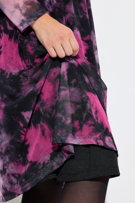 Midi-jurk van mesh, A-lijn, batikpatroon, onderjurk