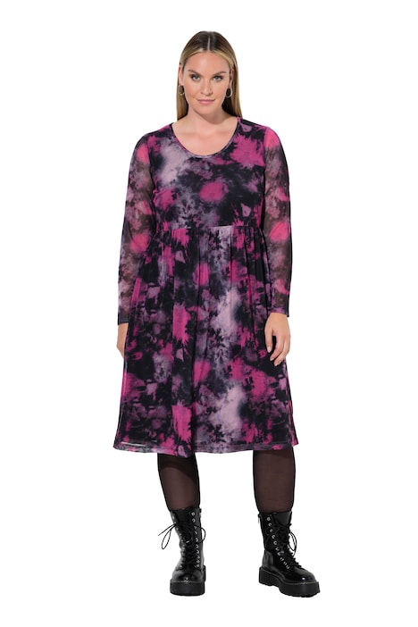 Midi-Meshkleid, A-Linie, Batikmuster, Unterkleid