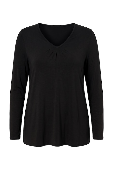Langarmshirt, A-Linie, Zierfalten, V-Ausschnitt