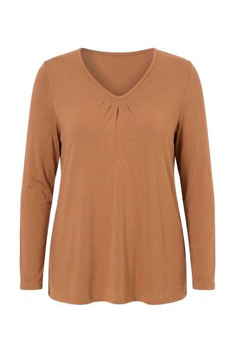 Langarmshirt, A-Linie, Zierfalten, V-Ausschnitt