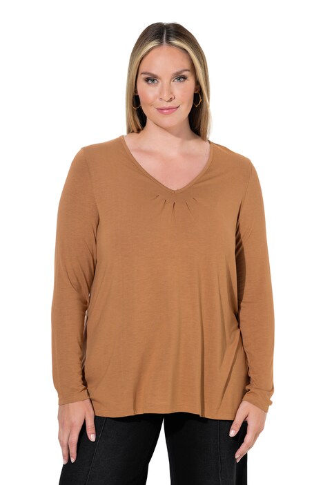 Langarmshirt, A-Linie, Zierfalten, V-Ausschnitt