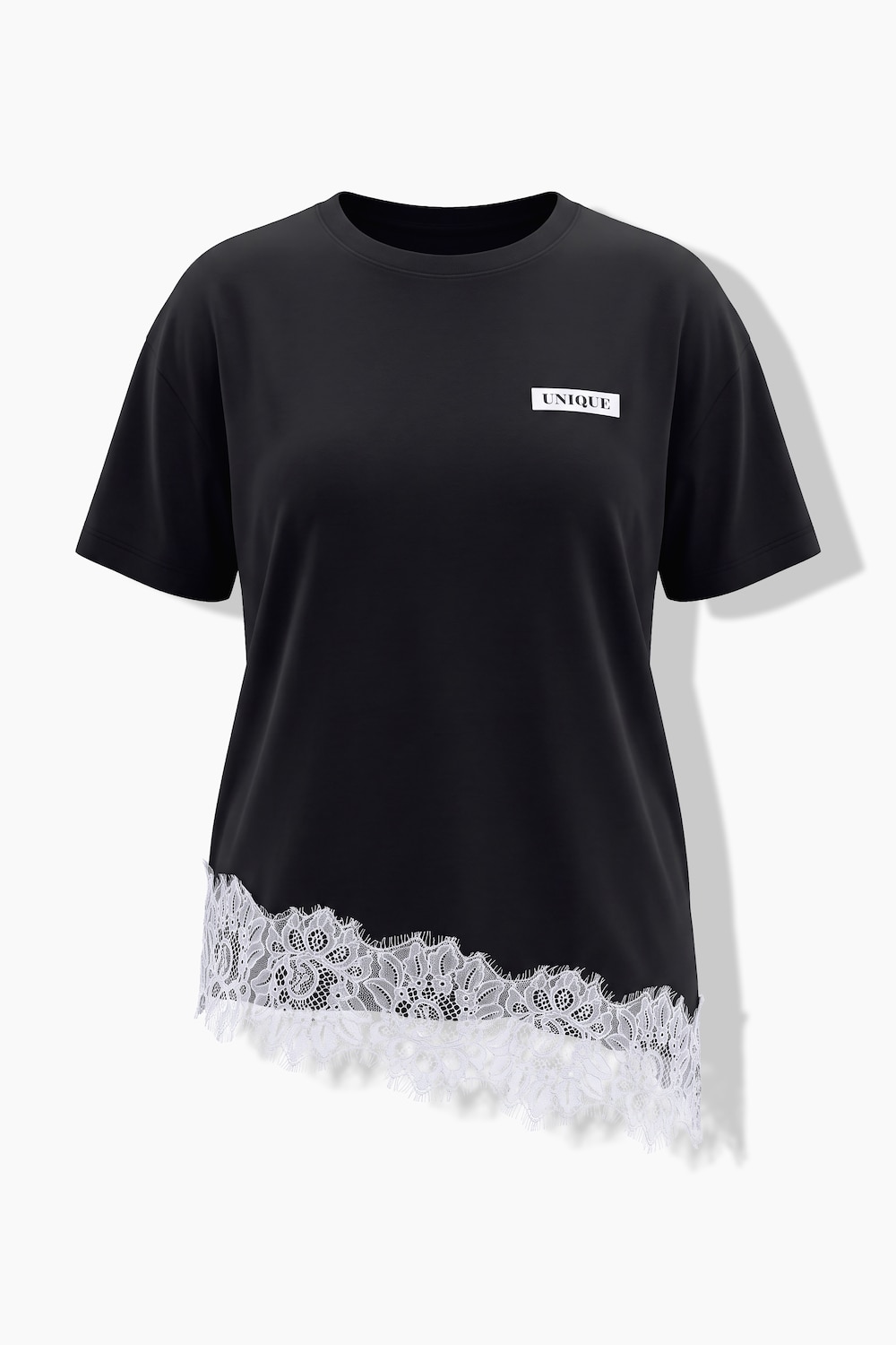 T-Shirt, Boxy Fit, asymmetrischer Spitzensaum