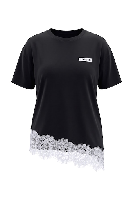 T-Shirt, Boxy Fit, asymmetrischer Spitzensaum