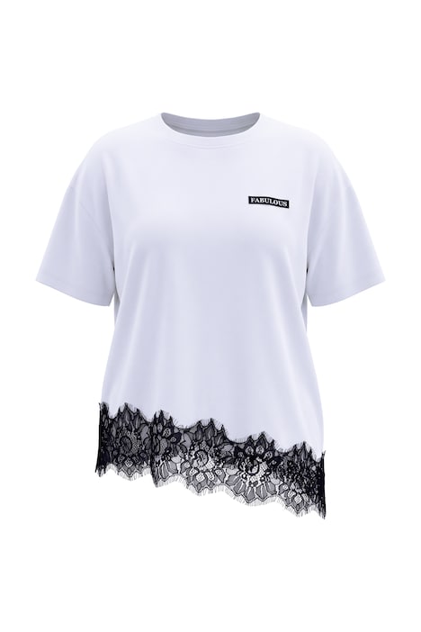 T-Shirt, Boxy Fit, asymmetrischer Spitzensaum