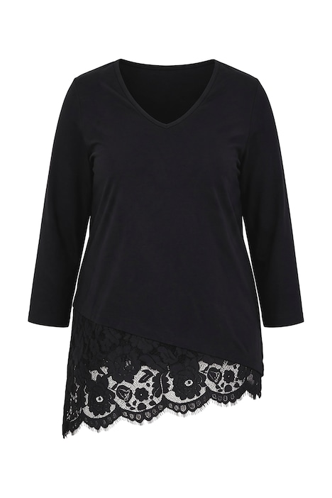 T-Shirt, A-Linie, asymmetrischer Saum mit Spitze
