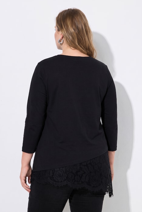 T-skjorte, A-linje, asymmetrisk kant med blonder