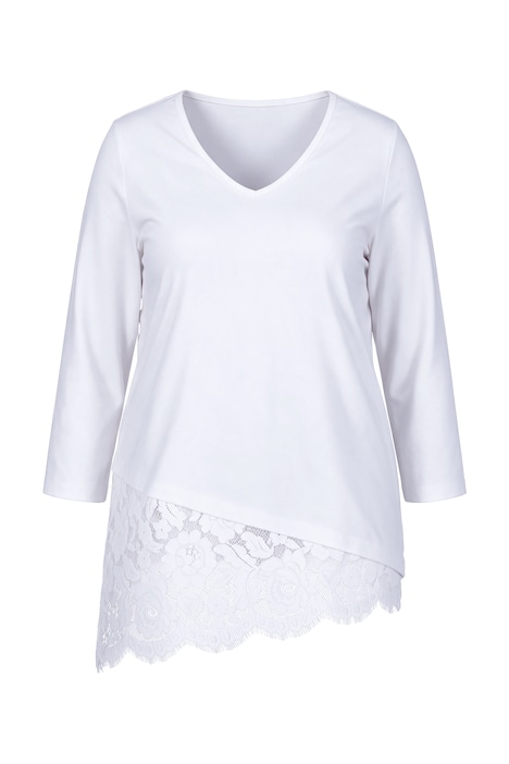 T-Shirt, A-Linie, asymmetrischer Saum mit Spitze