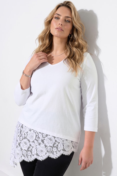 T-skjorte, A-linje, asymmetrisk kant med blonder