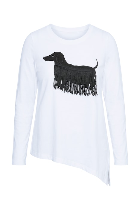 Langarmshirt, A-Linie, Hund mit Fransen
